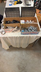 (2) HARDWARE 6- drawer storage unit, hardware