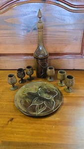 6 Tiny Cups, Bottle with Cork, Matching Plate