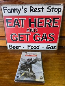 Fanny Rest Stop Tin Sign & Sniper Contracts PC Game