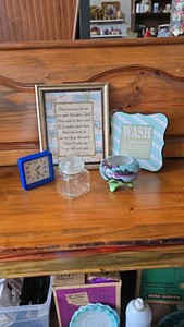 Home Items. Clocks,  Bathroom Sign, Picture, Succulent Pot and Glass Jar