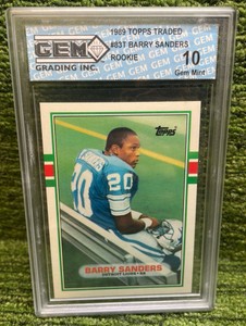 1989 Topps Traded BARRY SANDERS Rookie Card RC GEM grading 10 Detroit Lions- Sharp Iconic Card- Beautifully Centered