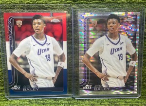202526 Topps Chrome Basketball Ace Bailey Lot, rookie card, RC Red White and Blue Refractor & Pulsar Refractor RC rookie card Utah Jazz