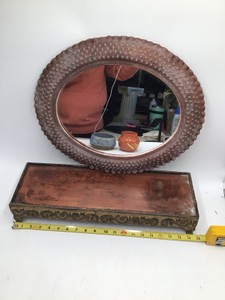 Mirror with shelf 2 pottery bowls