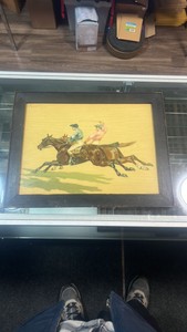 horse racing painting on plywood