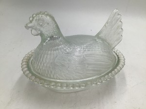 Vintage Clear Glass Hen on Nest Covered Dish