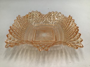 Vintage Amber Pressed Glass Diamond Quilted Dish
