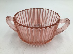 Vintage Pink Depression Glass Ribbed Handled Bowl