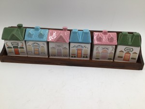 Vintage Ceramic SpiceHerb House Set with Tray