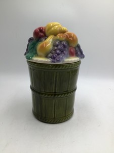 Vintage Ceramic FruitTop Barrel Cookie Jar