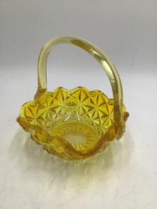 Vintage Yellow Pressed Glass Basket