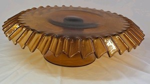 Vintage Amber Pressed Glass Cake Stand
