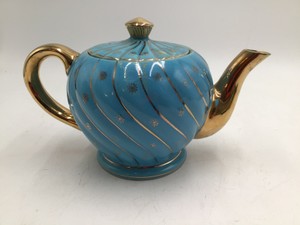 Vintage Turquoise & Gold Ceramic Teapot