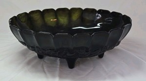 Vintage Dark Green Glass Footed Bowl