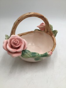 Vintage ceramic basket with rose accents