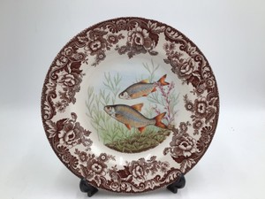 Spode Woodland Stream Roach Dinner Plate  Brown Transferware Fish & Floral Design