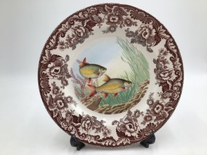 Spode Woodland Stream Rudd Dinner Plate  Brown Transferware Fish & Floral Design