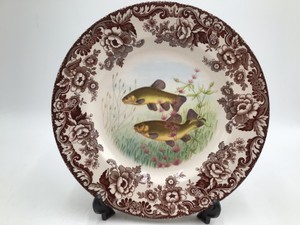 Spode Woodland Stream Tench Dinner Plate  Brown Transferware Fish & Floral Design