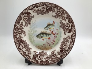 Spode Woodland Stream Perch Dinner Plate  Brown Transferware Fish & Floral Design