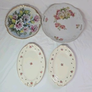 Vintage Floral Serving Platters  Mismatched Rose & Cabbage Rose Designs