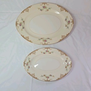 Pair of Vintage Cotswold China Oval Serving Platters  Floral Sprig & Gold Trim Design
