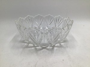Vintage Crystal Cut Glass Bowl  Scalloped Rim with Diamond Fan Pattern