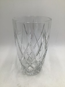 Vintage Crystal Cut Glass Vase  Diamond & Fan Pattern, Tapered Cylinder Design