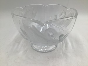 Vintage Etched Crystal Bowl  Swan & Floral Motif, Scalloped Rim
