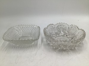 Pair of Vintage Crystal Cut Glass Bowls  Diamond & Floral Patterns