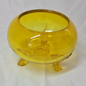 Vintage Amber Glass Bowl  Three-Handled Censer Style with Legs