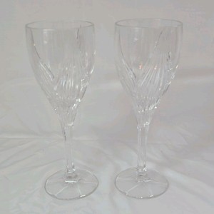 Pair of Vintage Crystal Champagne Flutes  Swirl Cut Design, Tall Stems