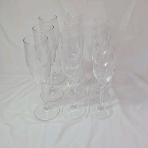 Lot of 10 Vintage assortment of Crystal Champagne Flutes  Twisted Stem & Cut Bowl Design