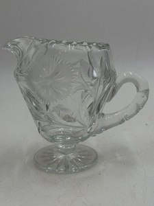 Vintage Clear Crystal Creamer  Etched Daisy & Floral Design on Pedestal Base
