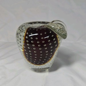Vintage Art Glass Strawberry Paperweight  Bubble Inclusion & Clear Encased