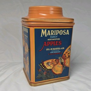 Vintage Oneida Mariposa Apples Tin Canister  Butterfly Label Reproduction