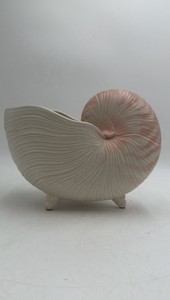 Vintage Ceramic Nautilus Shell Vase  Ridged Design with FF Mark
