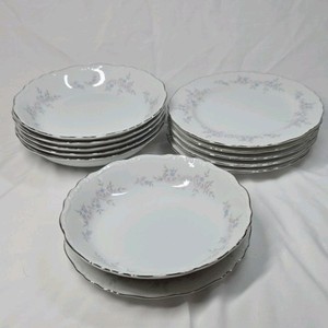 Vintage Arita China Scalloped Dinner Plates  Blue Floral Pattern (Japan)