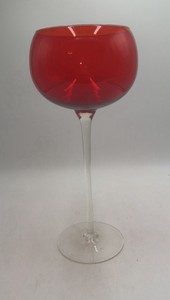 Vintage Ruby Red Glass Goblet  Oversized Balloon Bowl on Clear Stem