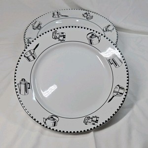 Vintage Oneida Crown Rego Porcelain Dinner Plates  Black & White Kitchenware Border