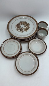 Vintage Monterey Stoneware Brown Floral Pattern Set by M.I. Japan