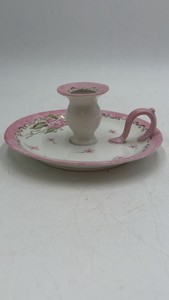 Vintage French Porcelain Chamberstick  Mini Candlestick with Floral Design
