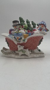 Fitz and Floyd Essentials Snowman Sleigh Figural Centerpiece