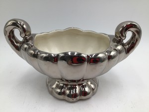 Vintage Silver-Plated Porcelain Creamer or Sauce Boat with Floral