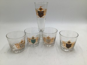 Vintage Monogrammed Crest Glass Barware Set