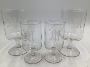 Vintage Etched Monogram M Goblet Set