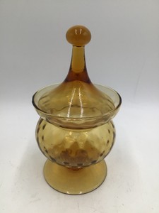 Vintage Amber Glass Candy Dish with Lid