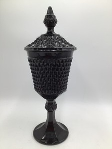 Vintage Black Glass Covered Compote Dish