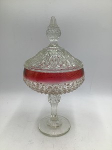 Vintage Ruby Red and Clear Glass Covered Candy Dish Compote