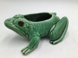 Vintage Green Glazed Ceramic Frog Planter