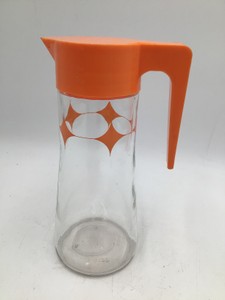 Vintage Orange and Clear Glass Pitcher Mid-Century Mod Geometric Diamond Design