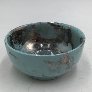 Sascha Brastoff California Mid-Century Modern Turquoise Silver Lustre Bowl Rooster Mark